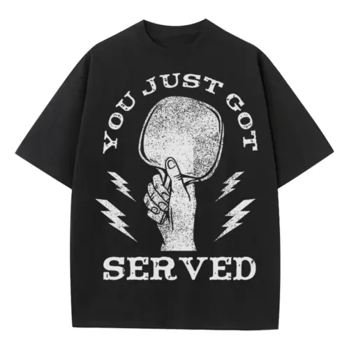 Youjustgotservedpingpong Heavyweight Oversized Black Graphic Tee