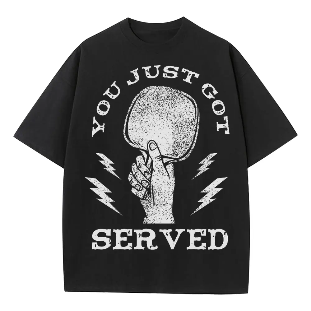 Youjustgotservedpingpong Heavyweight Oversized Black Graphic Tee