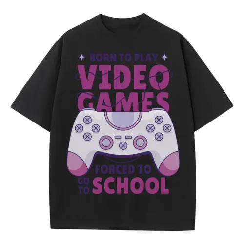 Video Games Heavyweight Oversized Black Graphic Tee