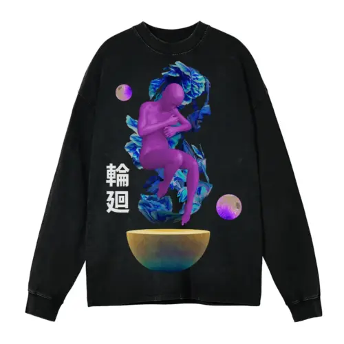 3D  Reborn Acid Wash Oversized Long Sleeve Shirt