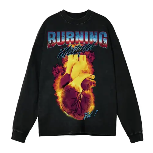 90 S Burning Mixtapes Acid Wash Oversized Long Sleeve Shirt