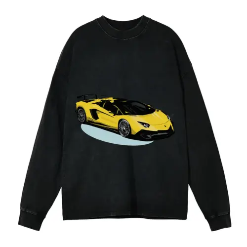 Yellow Lamborghini Acid Wash Oversized Long Sleeve Shirt