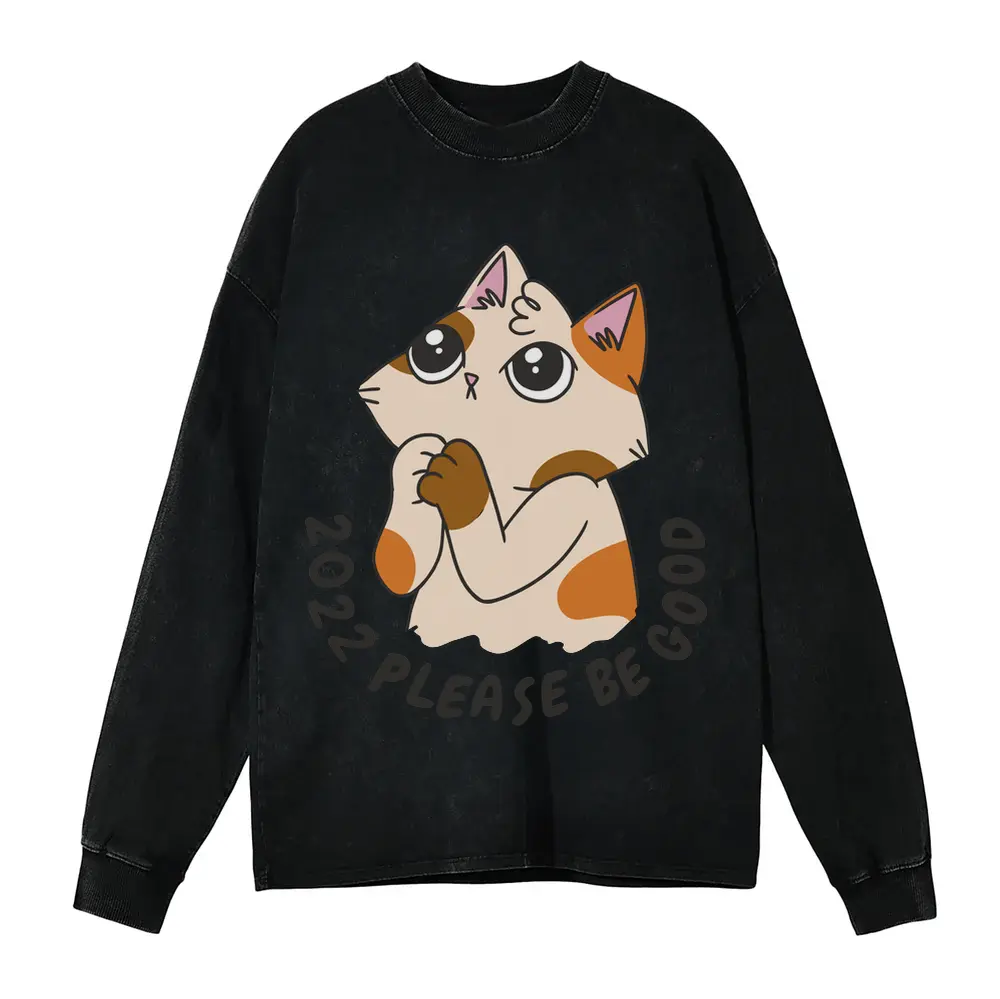 2022 Please Be Good Acid Wash Oversized Long Sleeve Shirt