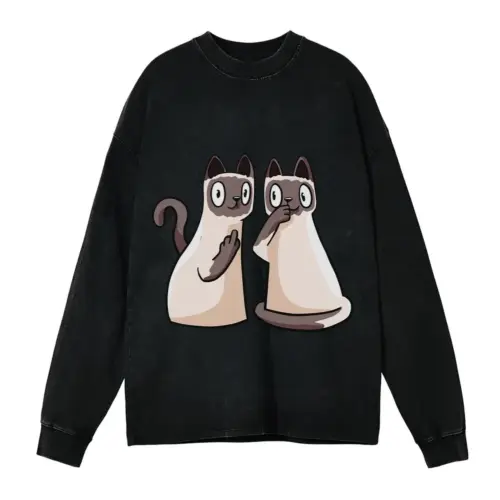 257 Siamese Cats Acid Wash Oversized Long Sleeve Shirt