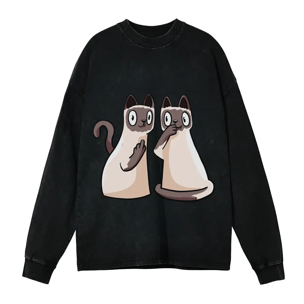 257 Siamese Cats Acid Wash Oversized Long Sleeve Shirt