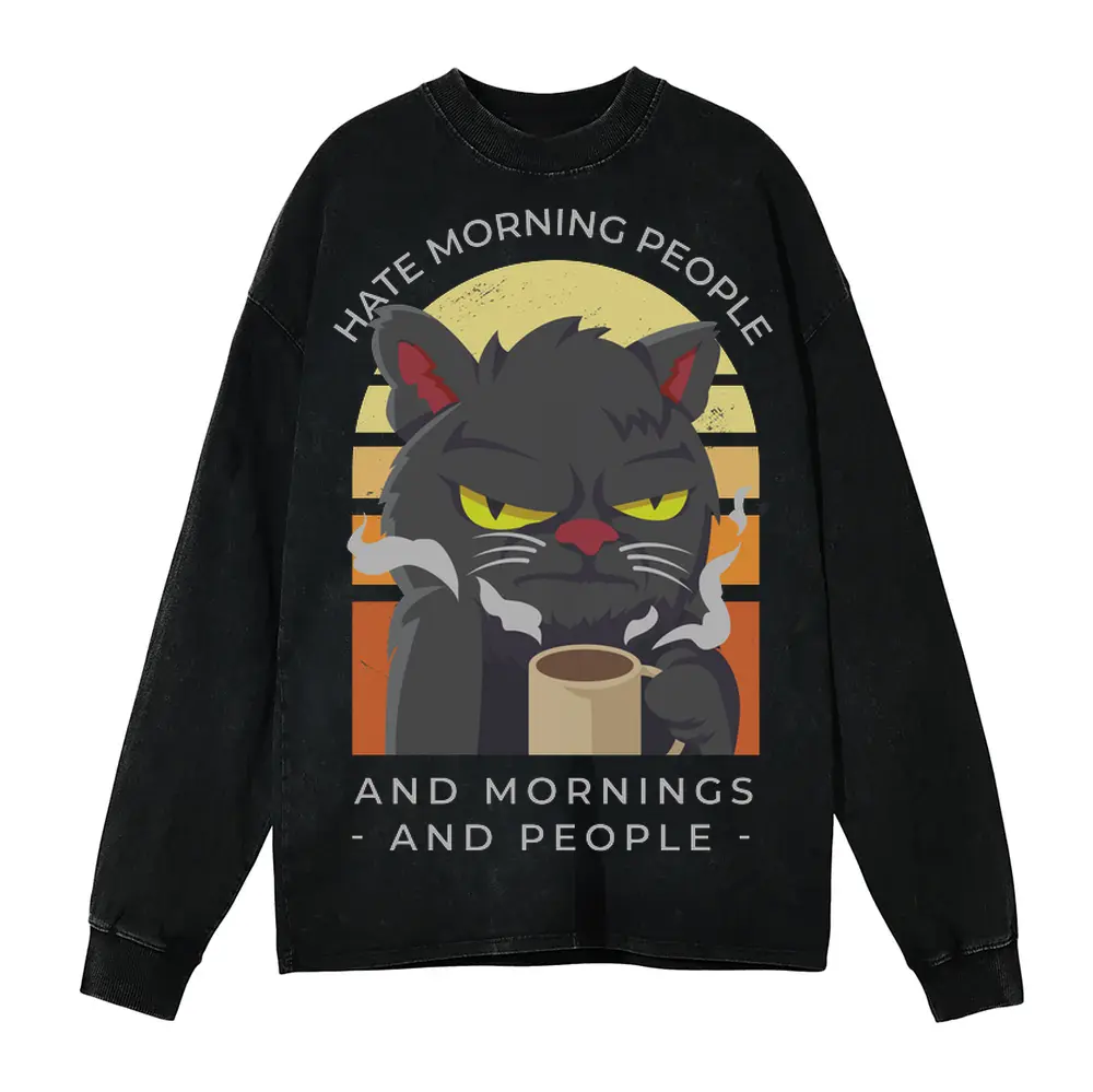 Agrycoffecat Acid Wash Oversized Long Sleeve Shirt