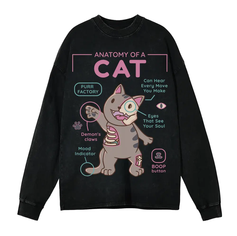 Anatomy Of A Cat Acid Wash Oversized Long Sleeve Shirt
