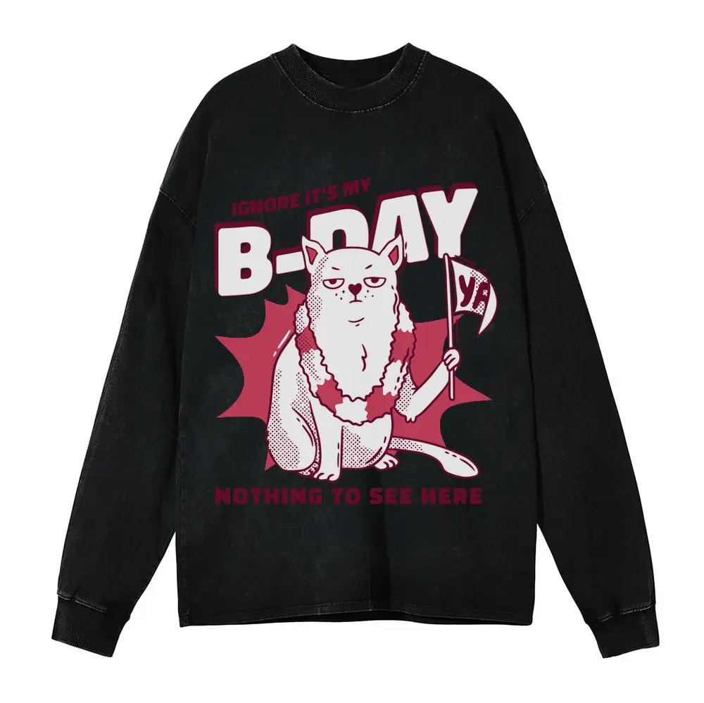 Anti Birthday Acid Wash Oversized Long Sleeve Shirt