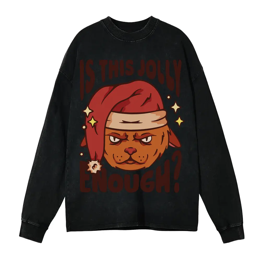 Anti Christmas Cat Acid Wash Oversized Long Sleeve Shirt