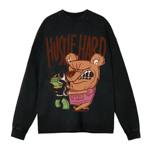 Bear Acid Wash Oversized Long Sleeve Shirt