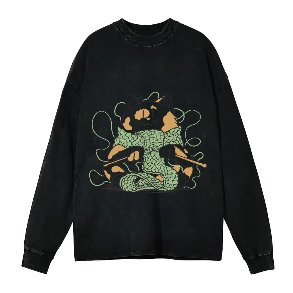 Weavecat Acid Wash Oversized Long Sleeve Shirt