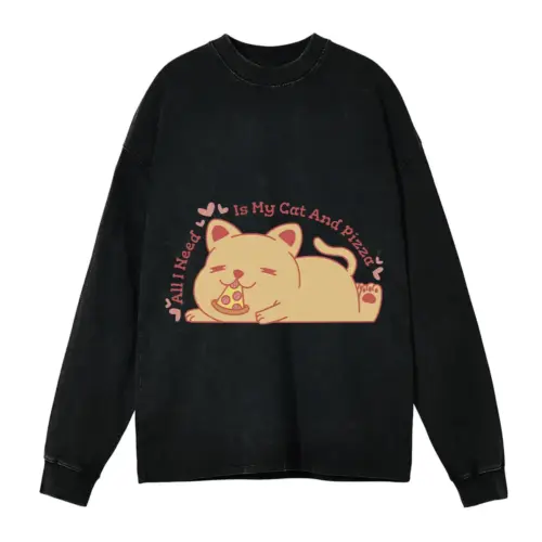 Allineedismycatandpizza Acid Wash Oversized Long Sleeve Shirt