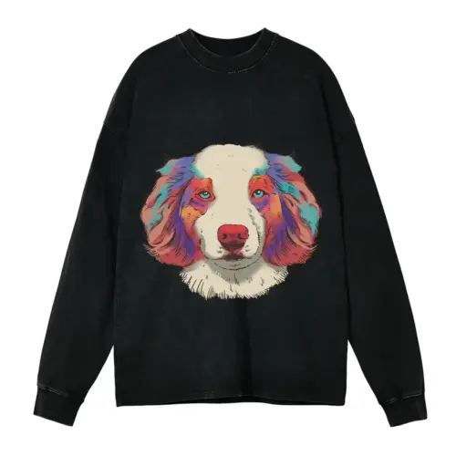 Australian Shepherd Watercolor Acid Wash Oversized Long Sleeve Shirt