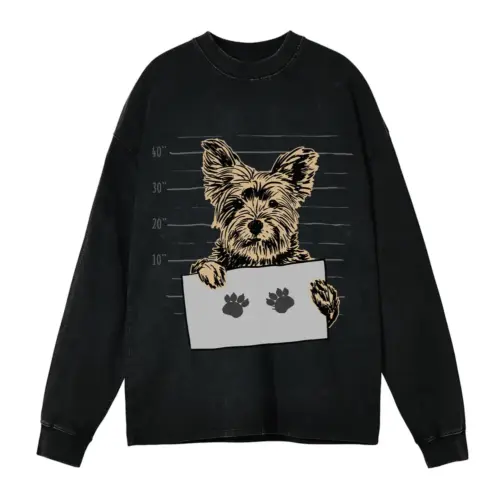 Yorkshire Terrier Mugshot Acid Wash Oversized Long Sleeve Shirt