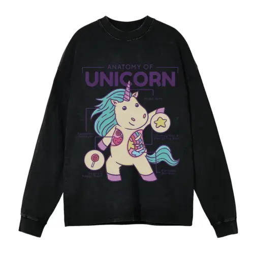 Anatomy Of Unicorn Acid Wash Oversized Long Sleeve Shirt