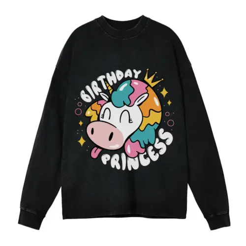 Birthday Princess Acid Wash Oversized Long Sleeve Shirt