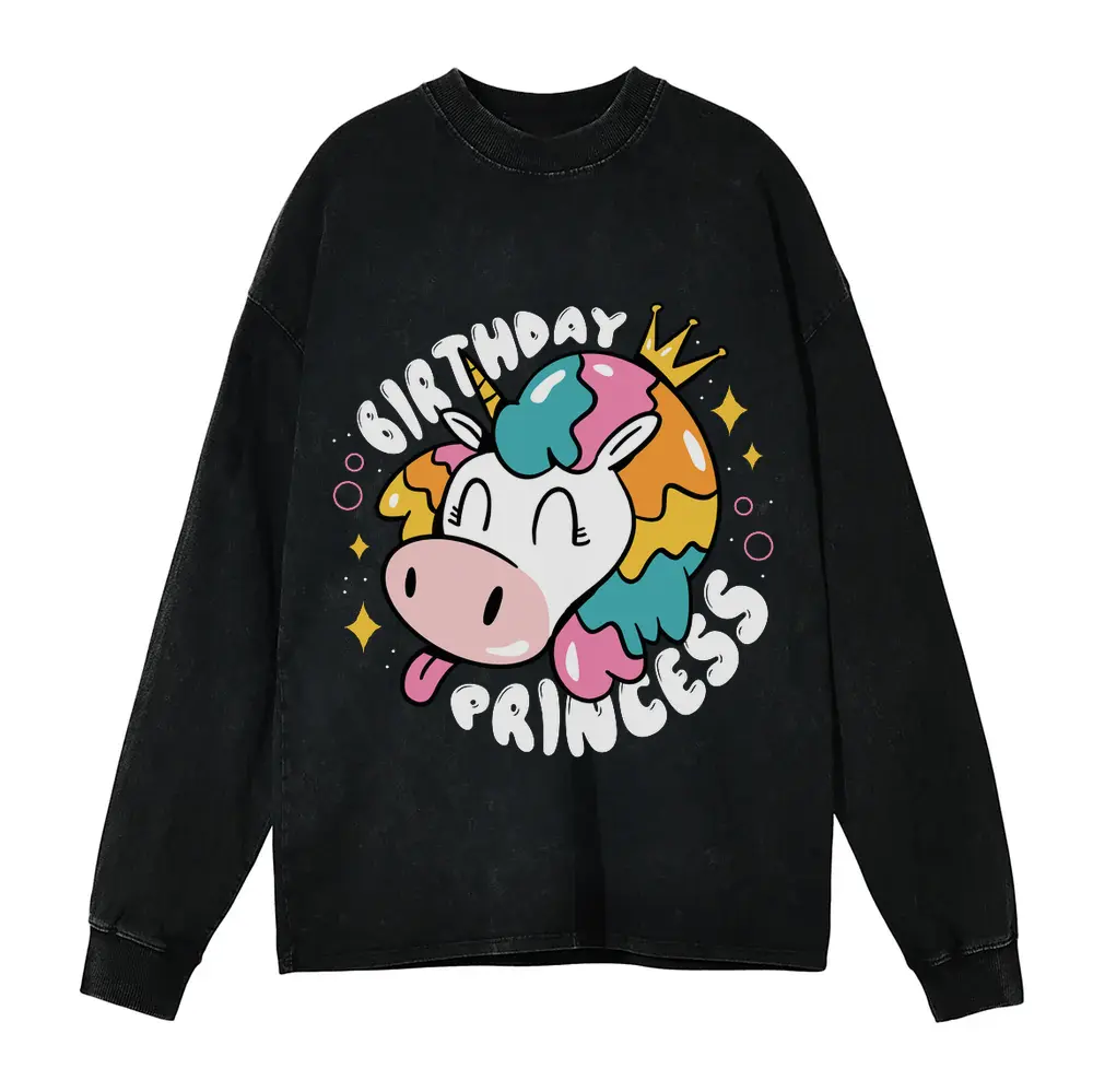 Birthday Princess Acid Wash Oversized Long Sleeve Shirt