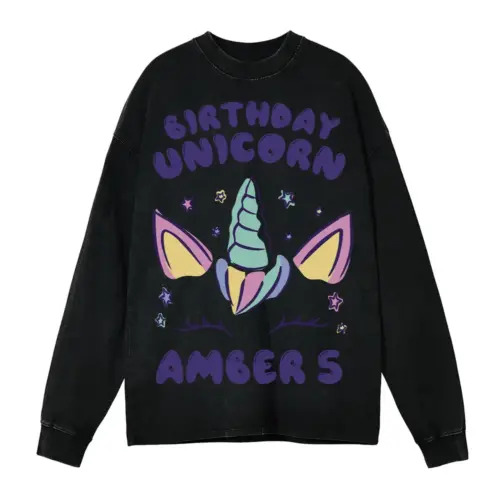 Birthday Unicorn A Acid Wash Oversized Long Sleeve Shirt
