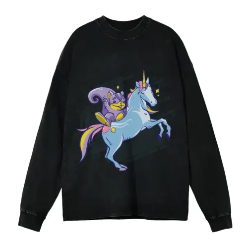 Chipmunk Unicorn Acid Wash Oversized Long Sleeve Shirt