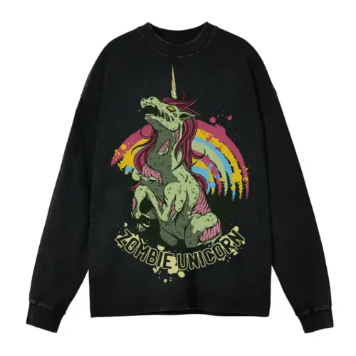Zombie Unicorn A Acid Wash Oversized Long Sleeve Shirt