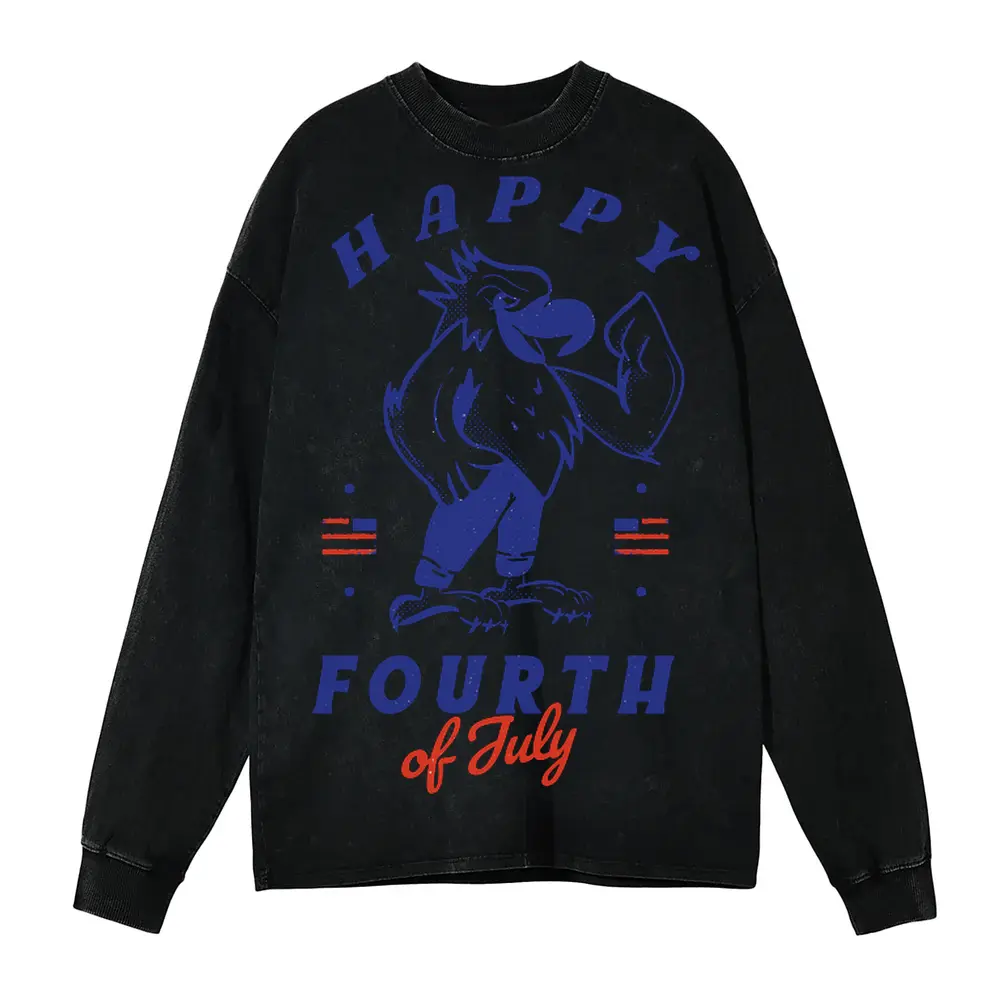 4 July Acid Wash Oversized Long Sleeve Shirt
