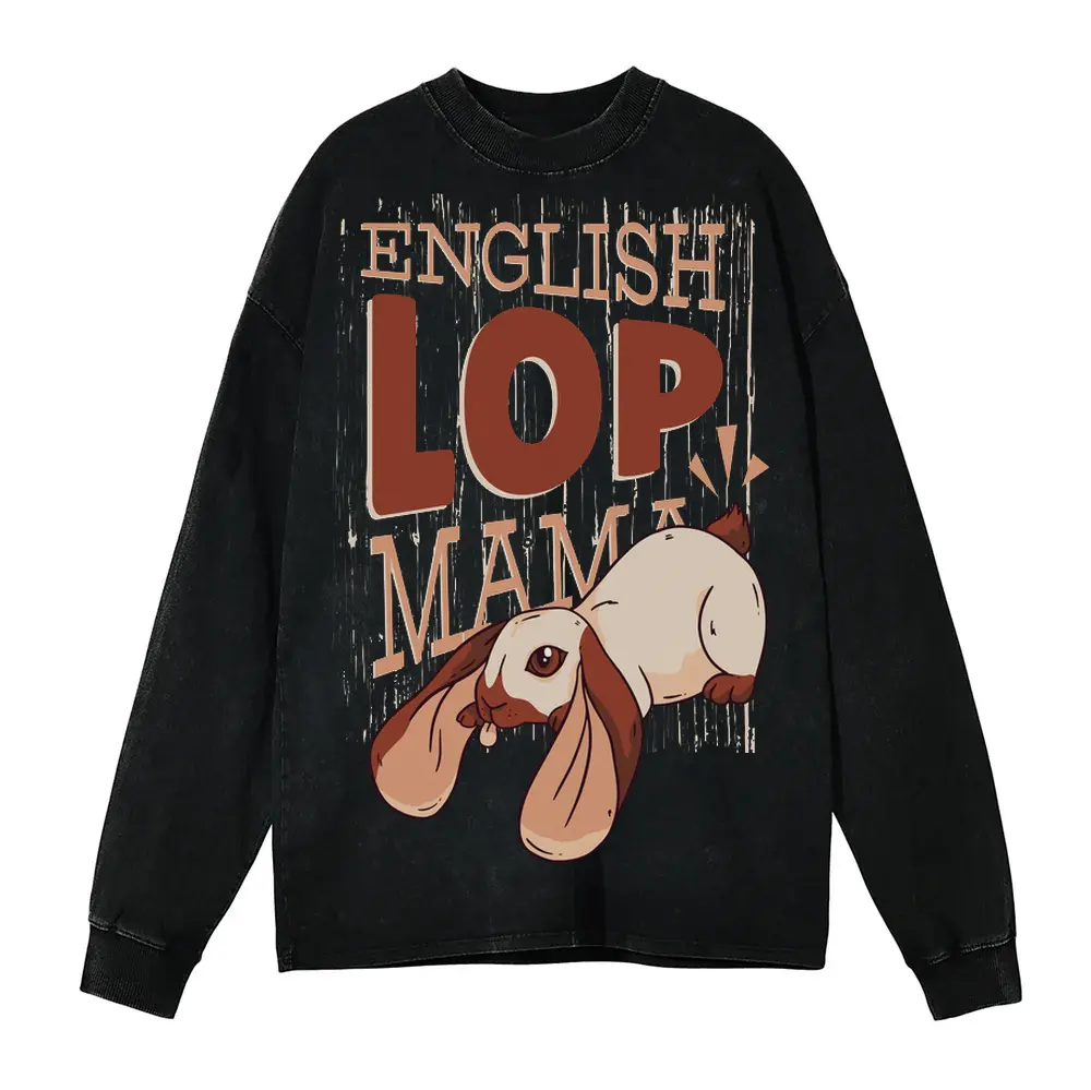 052 English Lop Mama Acid Wash Oversized Long Sleeve Shirt