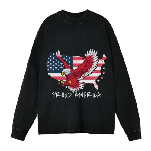 America Acid Wash Oversized Long Sleeve Shirt
