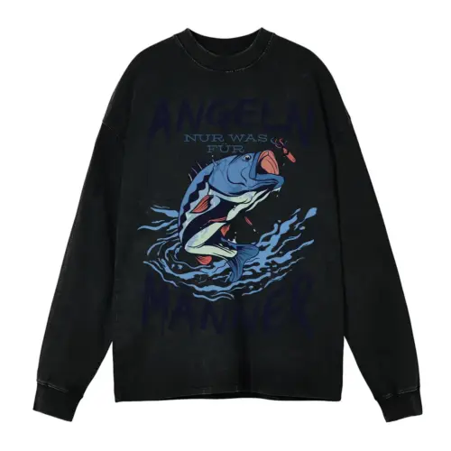 Angeln Fish Acid Wash Oversized Long Sleeve Shirt