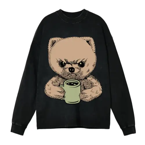 Angry Pomeranian Acid Wash Oversized Long Sleeve Shirt