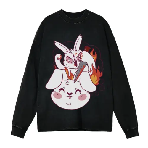 Angryrabbit Acid Wash Oversized Long Sleeve Shirt