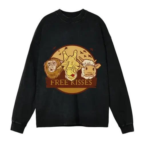 Animals Acid Wash Oversized Long Sleeve Shirt