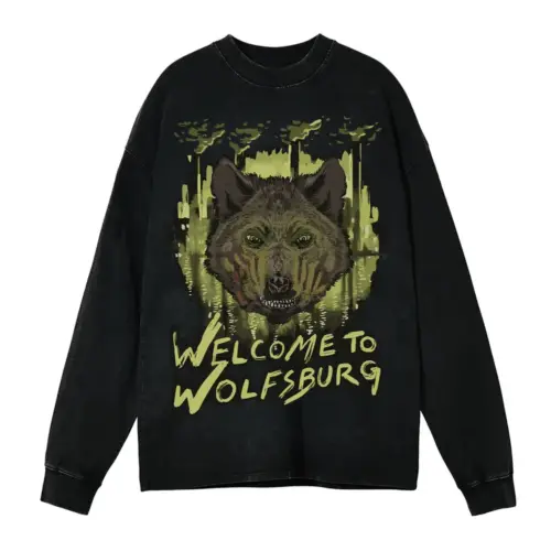 Wolfsburg Wolf Acid Wash Oversized Long Sleeve Shirt