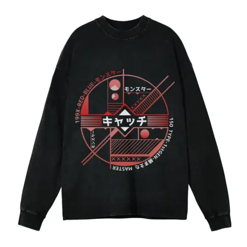 Abstract Machine Acid Wash Oversized Long Sleeve Shirt