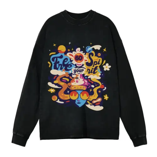 60 S Hippie Acid Wash Oversized Long Sleeve Shirt