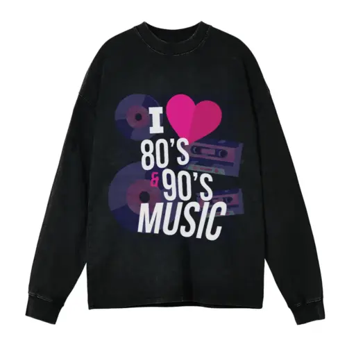 80 S 90 S Music Acid Wash Oversized Long Sleeve Shirt