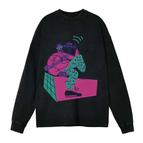 80 Scharacter Acid Wash Oversized Long Sleeve Shirt