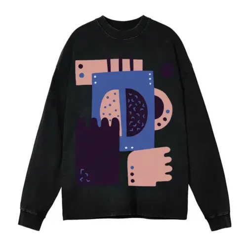 Abstract Coffee A Acid Wash Oversized Long Sleeve Shirt