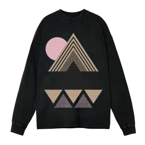 Abstract Geometric Acid Wash Oversized Long Sleeve Shirt