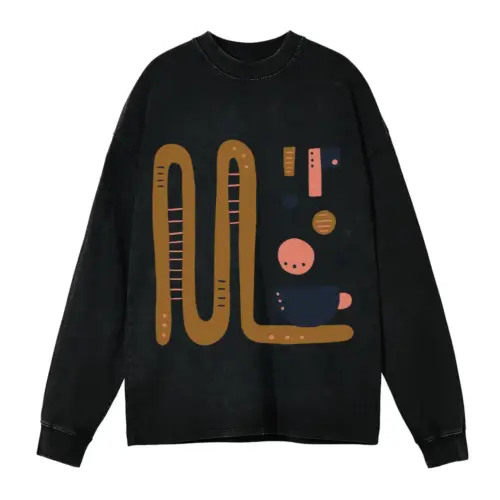 Abstract Coffee B Acid Wash Oversized Long Sleeve Shirt