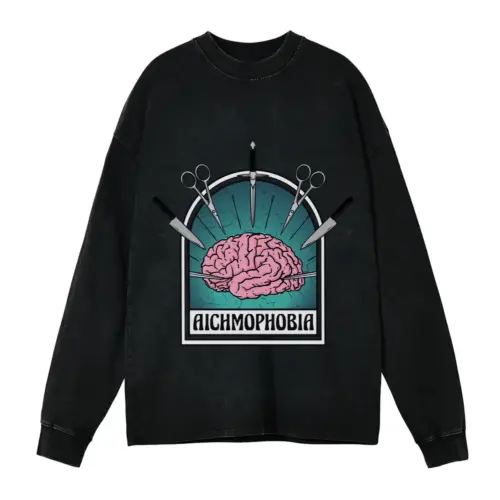 Aichmophobia Brain Acid Wash Oversized Long Sleeve Shirt