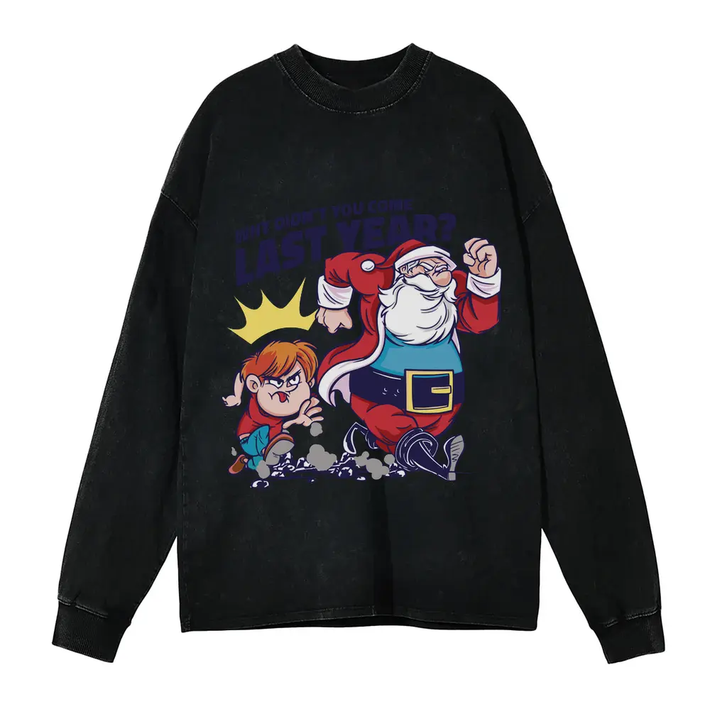 Boy Santa Acid Wash Oversized Long Sleeve Shirt