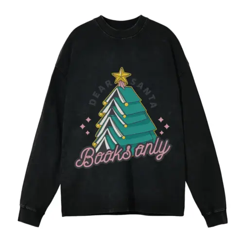 Booktree Christmas Acid Wash Oversized Long Sleeve Shirt