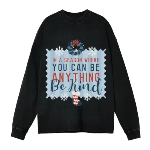Be Kind Christmas Acid Wash Oversized Long Sleeve Shirt