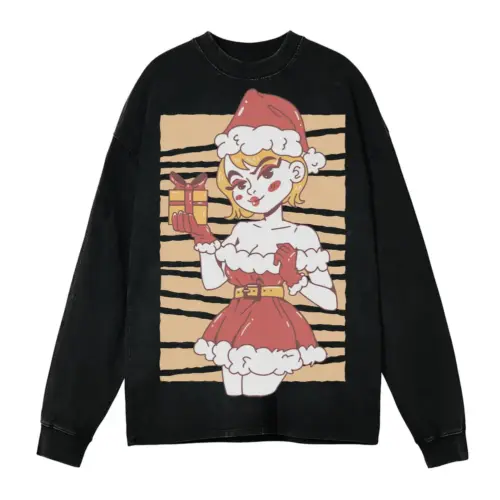 Blondesexysanta Acid Wash Oversized Long Sleeve Shirt
