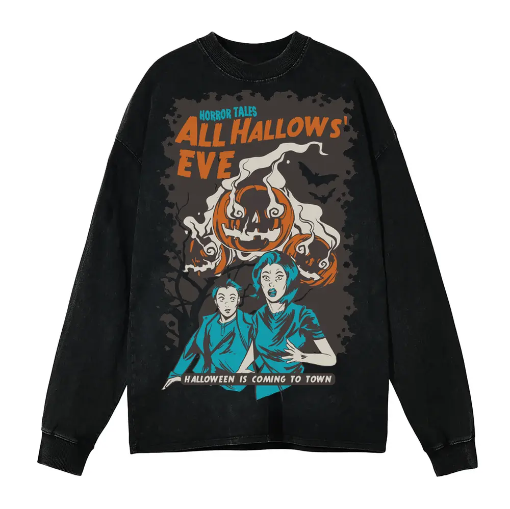 Allhallow Eve Acid Wash Oversized Long Sleeve Shirt