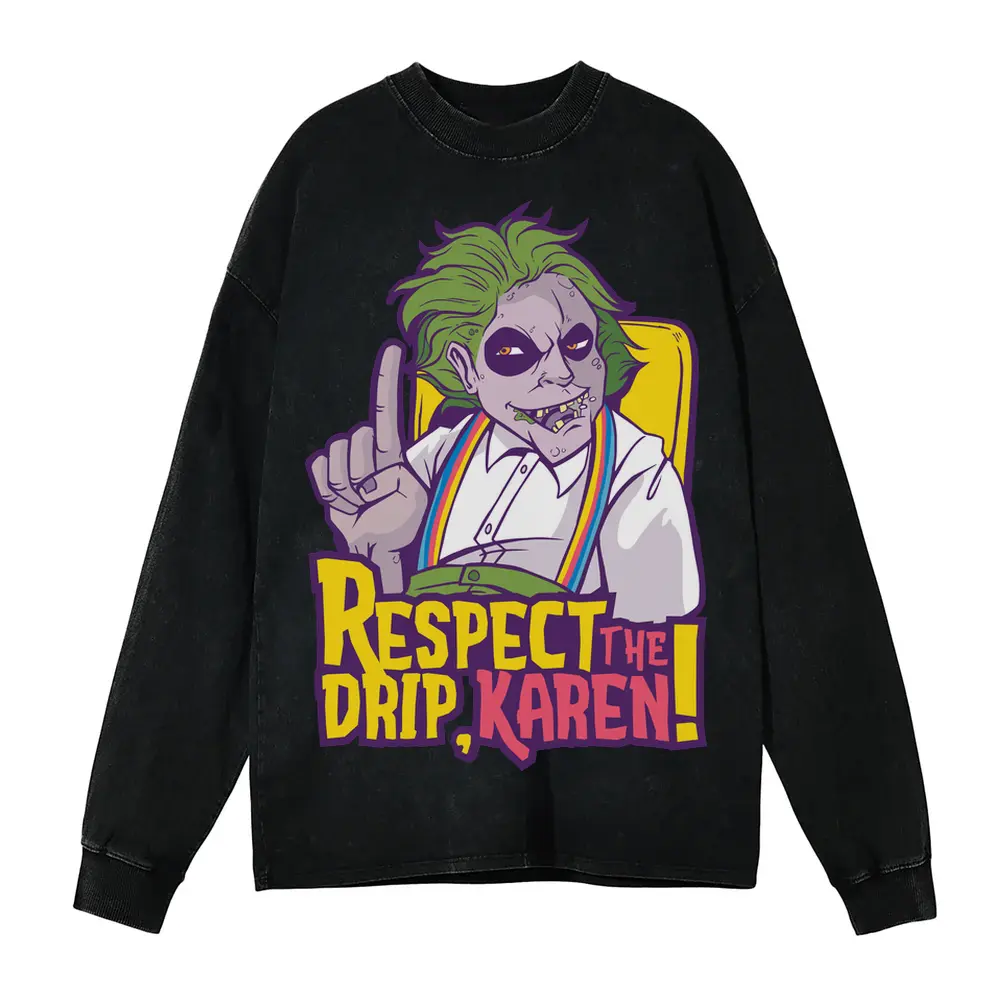 Beetle Respect Drip Acid Wash Oversized Long Sleeve Shirt