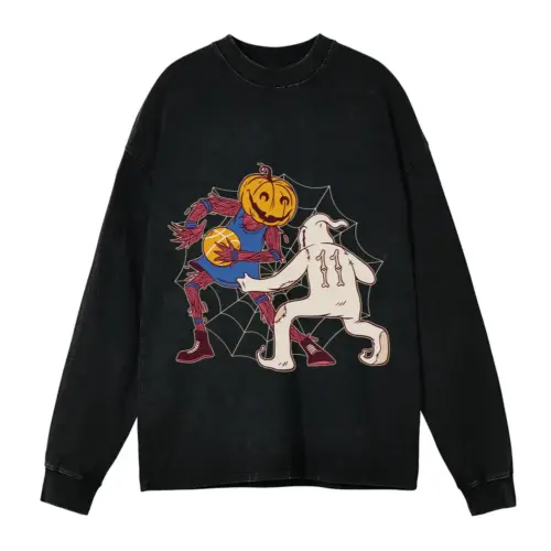 Basketball Halloween Acid Wash Oversized Long Sleeve Shirt