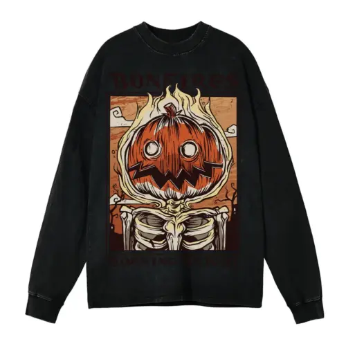 Bonfires Pumpking Acid Wash Oversized Long Sleeve Shirt