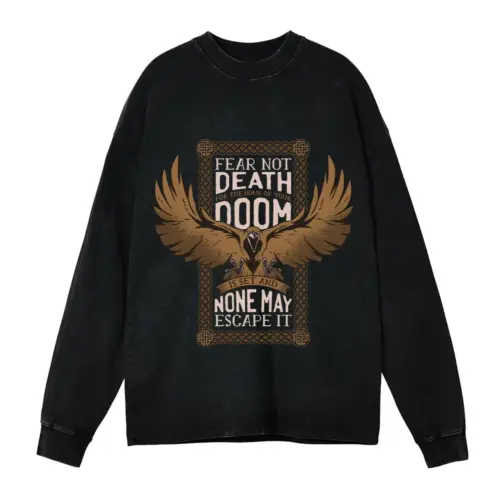 Viking Quote Acid Wash Oversized Long Sleeve Shirt