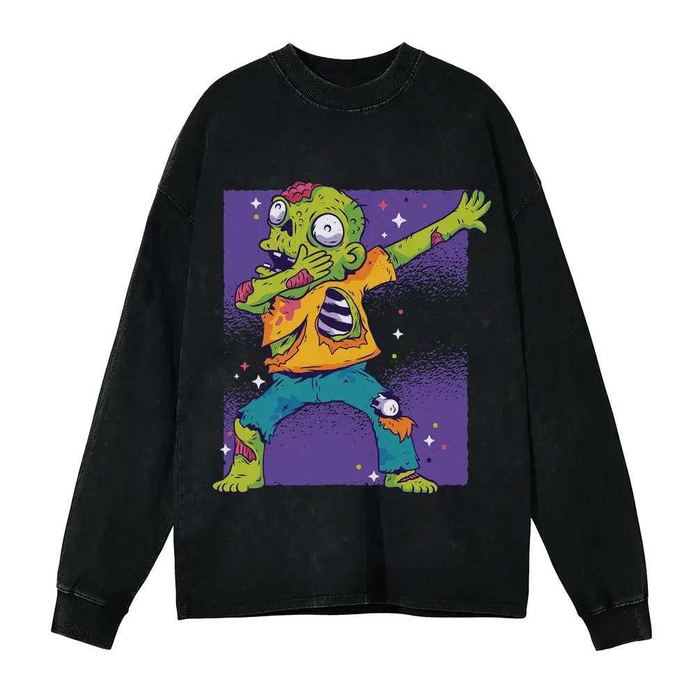 Zombie Dab 0 Hq Acid Wash Oversized Long Sleeve Shirt